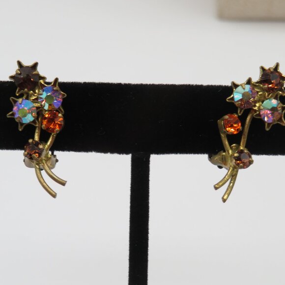 Austrian Vintage Aurora Borealis Clip On Earrings - Picture 3 of 9